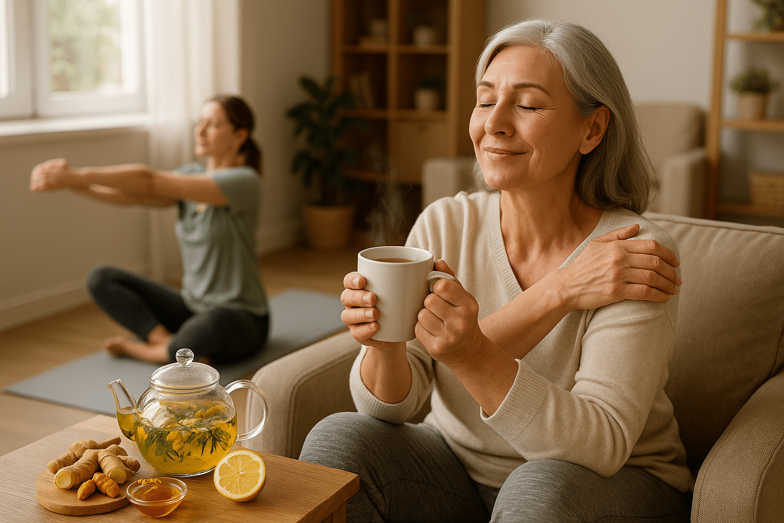 Alivio Articular: Té y Estiramientos